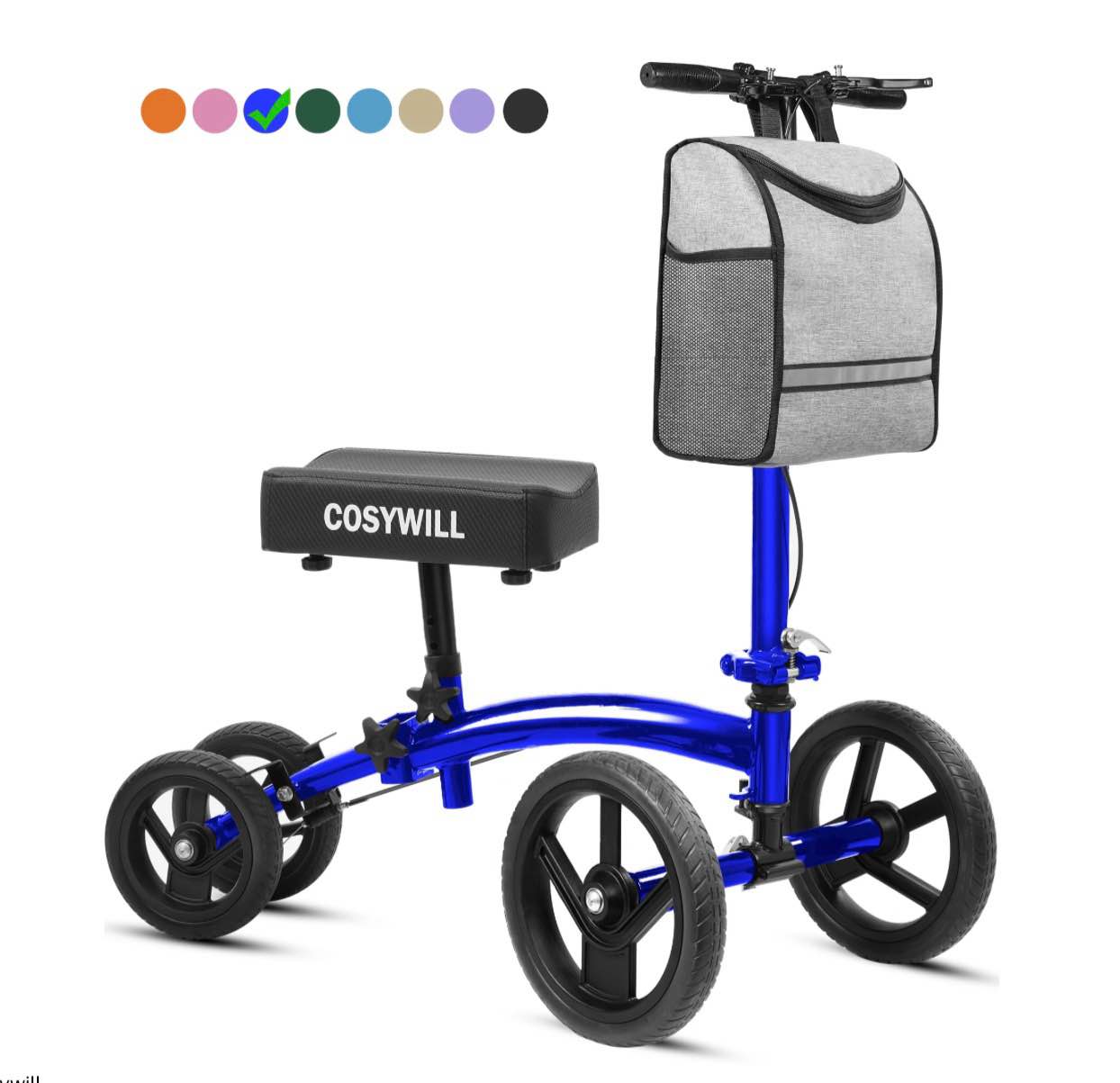 cosywill steerable knee scooter,economy knee walker,all terrain foldable medical scooter for foot injuries crutches alternative,blue