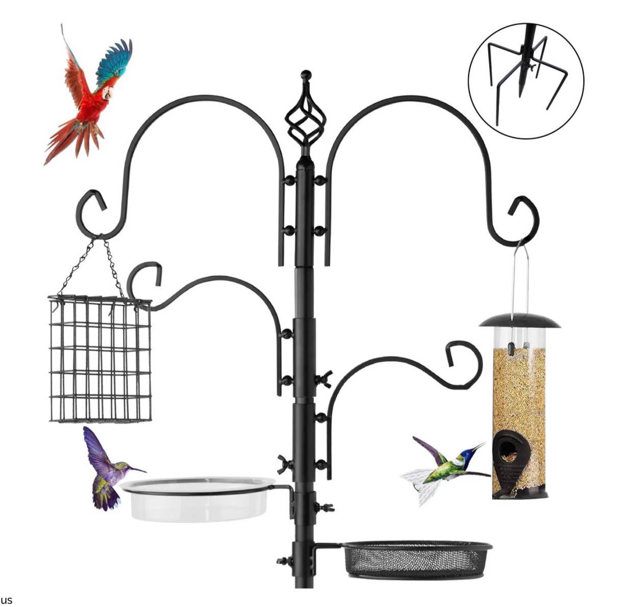 4-hook bird feeding station bird feeding station kit 92in steel tall bird feeder poles with bird bath, mesh tray suet feeder