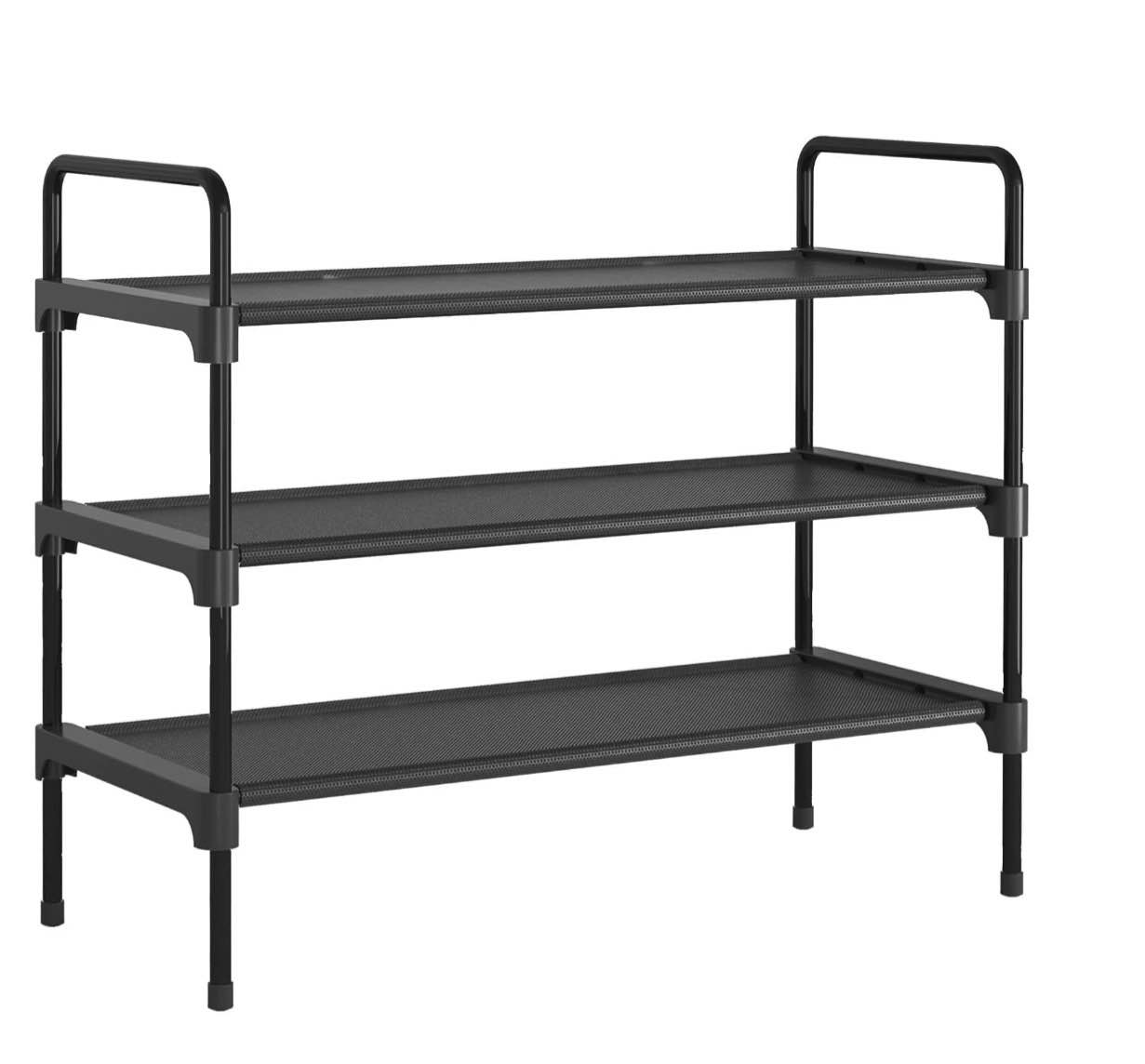kitsure 3-tier shoe rack for closet, sturdy shoe organizer, 27.6" x 11.8" x 22.6", black