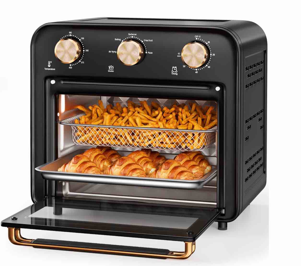 tinana 5-in-1 air fryer toaster oven countertop 1300w 17 qt 4-slice convection ovens combo oil-less air fry roast bake broil toast dried fruit timer stainless steel