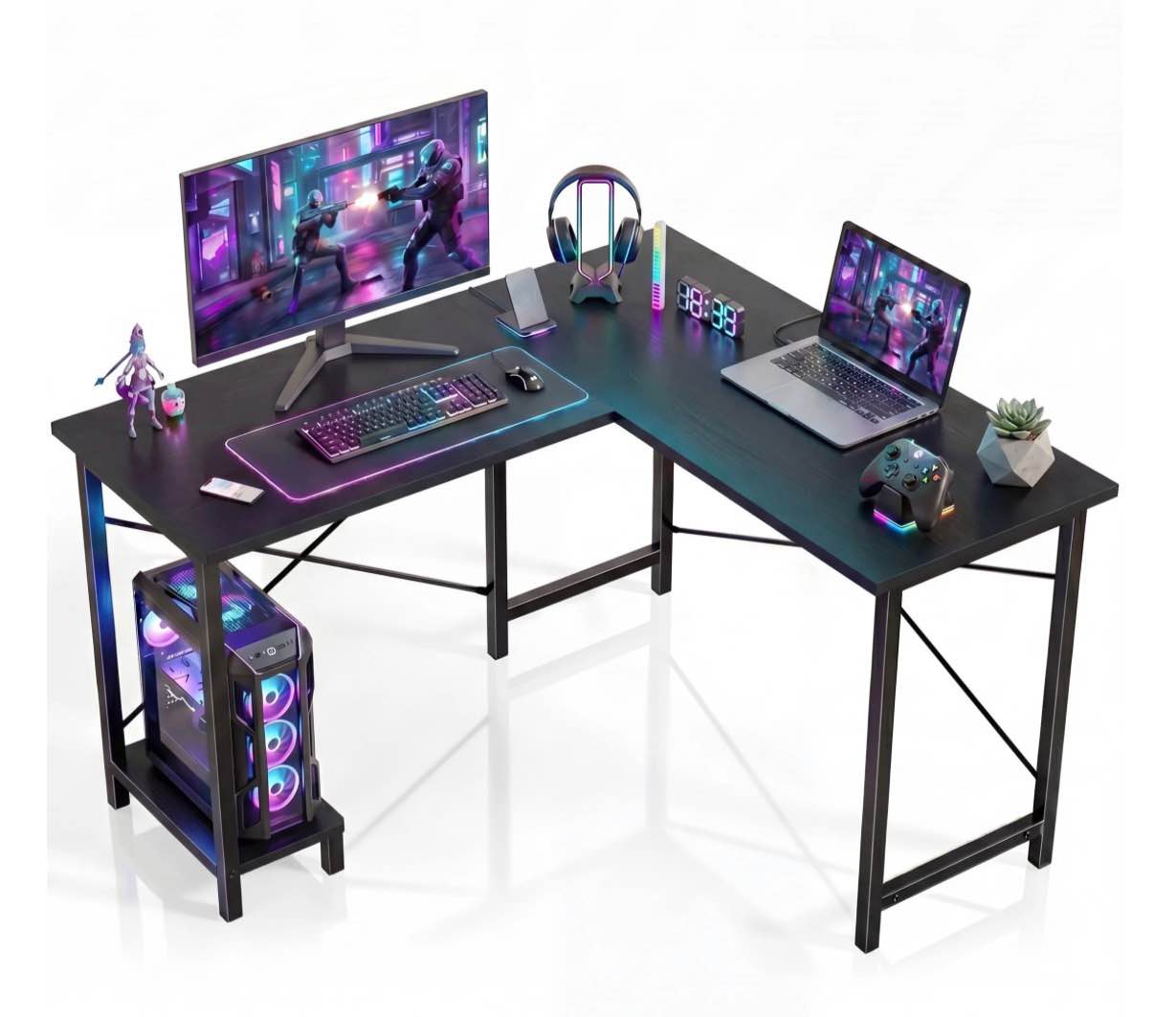 edx 50 inch l shaped desk,computer desk corner desks gaming desk pc table with cpu stand for home office dorm sturdy writing workstation, black
