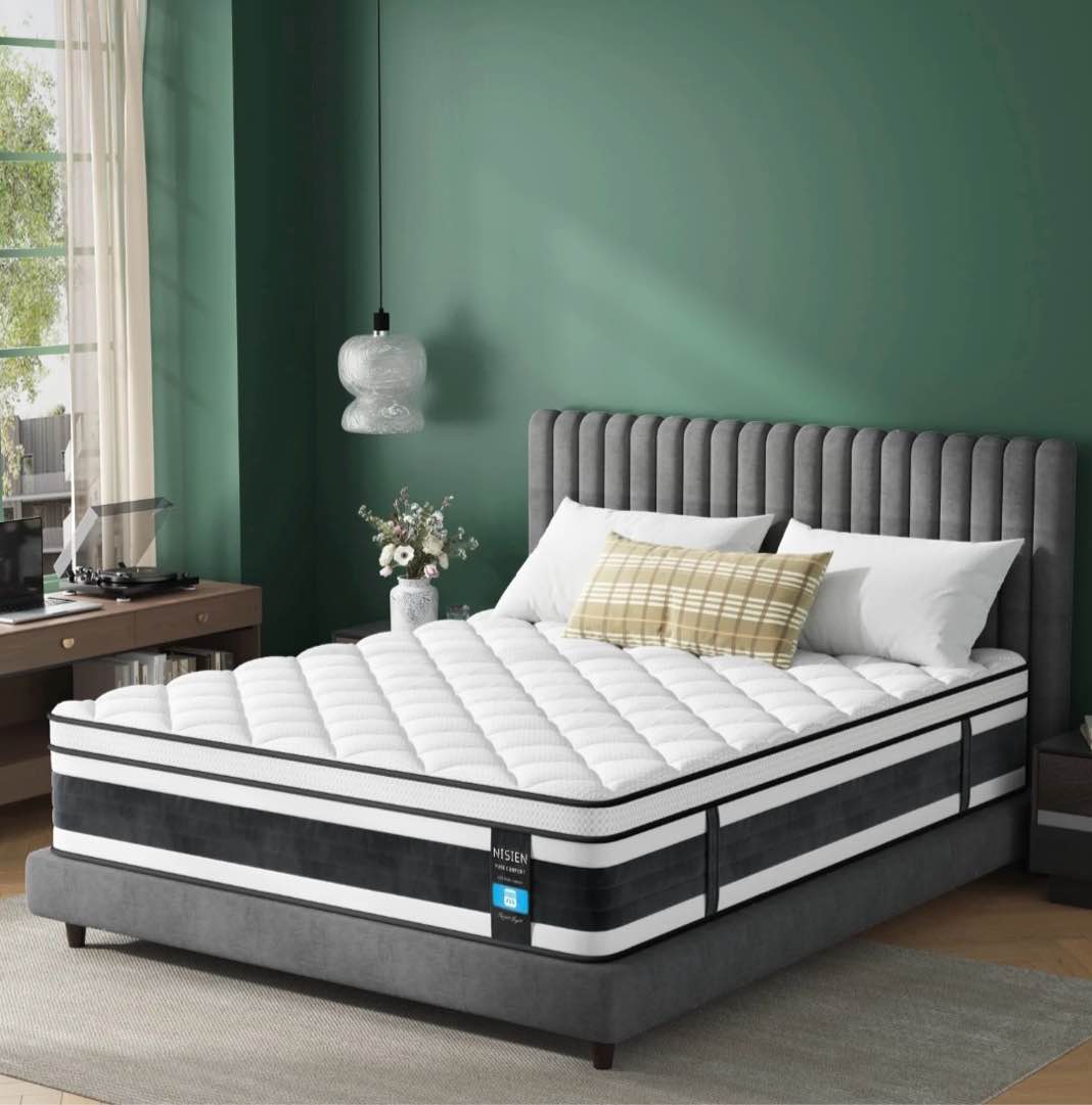 twin size organic mattress, nisien 10 inch gel memory foam hybrid mattress in a box, fiberglass free, medium firm euro top bed mattress for cooler sleep,100-night free trial