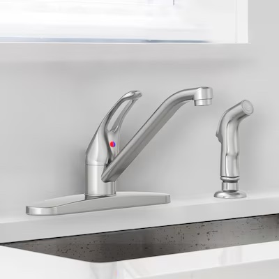 project source wakebridge stainless steel pvd single handle deck-mount kitchen faucet (includes deck plate) (includes side sprayer)