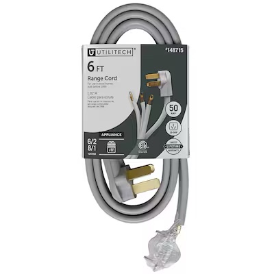 utilitech 6-ft 50 -amp 3 -prong gray range appliance power cord