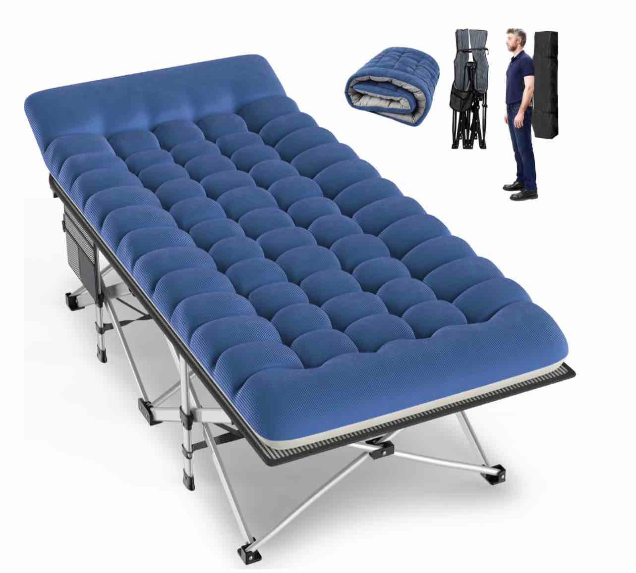 gvdv folding xxl camping cot with 2 sided comfort mattress 78 x32 portable folding bed for adults extra wide sleeping bed for camp office nap beach