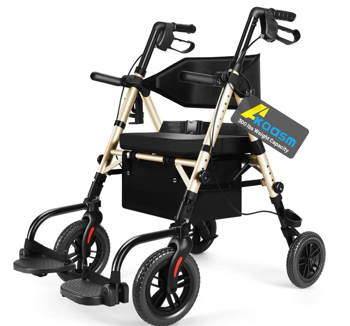 foldable rollator walker for seniors with seat, lightweight 2 in 1 rolling walkers wheelchair combo for adult, transport chair with brakes, adjustable seat and handle, 300 lb. weight capacity