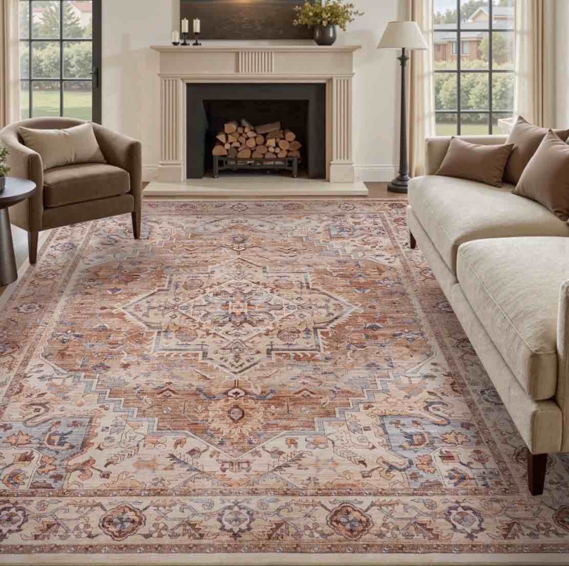 sixhome 8'x10' area rugs for living room washable rug vintage medallion living room rug distressed soft carpet large area rugs for bedroom dinning room office indoor retro home decor taupe