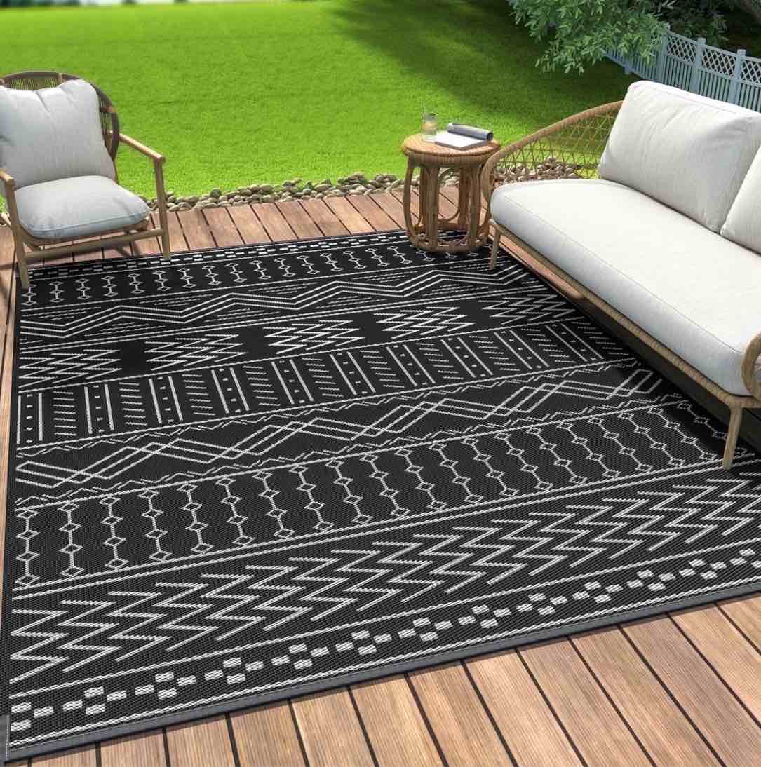 sixhome outdoor rug 10 x14 waterproof patio rug reversible indoor outdoor rug lightweight plastic straw rug for rv camping deck balcony boho porch de