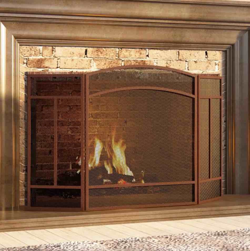 fire beauty fireplace screen 3 panel wrought iron 48 (l) x 29 (h) spark guard cover(antique bronze)