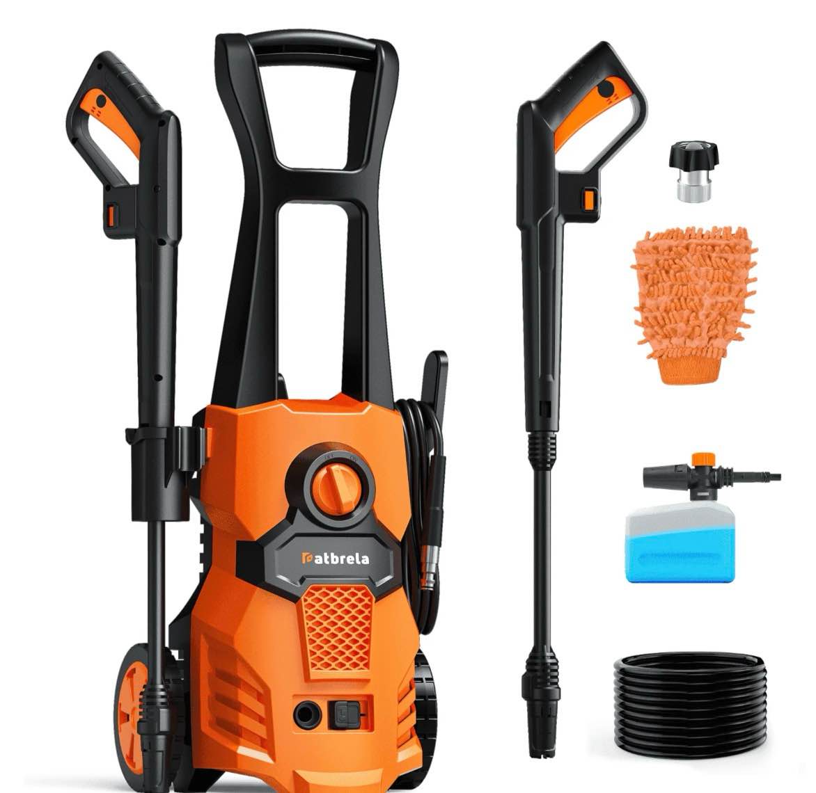 1500w electric pressure washer, 4200psi with adjustable nozzle angle, portable high pressure washer cleaning machine for cars, driveways, fences, patios, home cleaning - orange