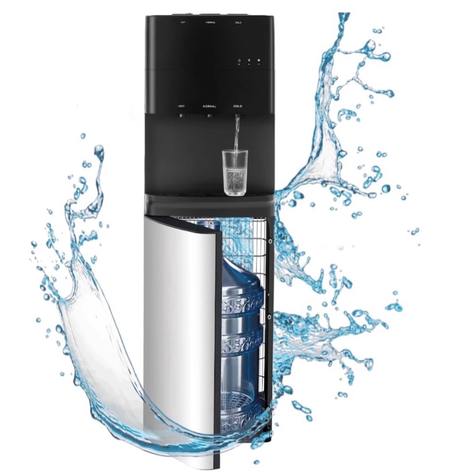 bottom loading water dispenser with compressor cooling stainless steel body & aluminum motor high dispensing area safety lock