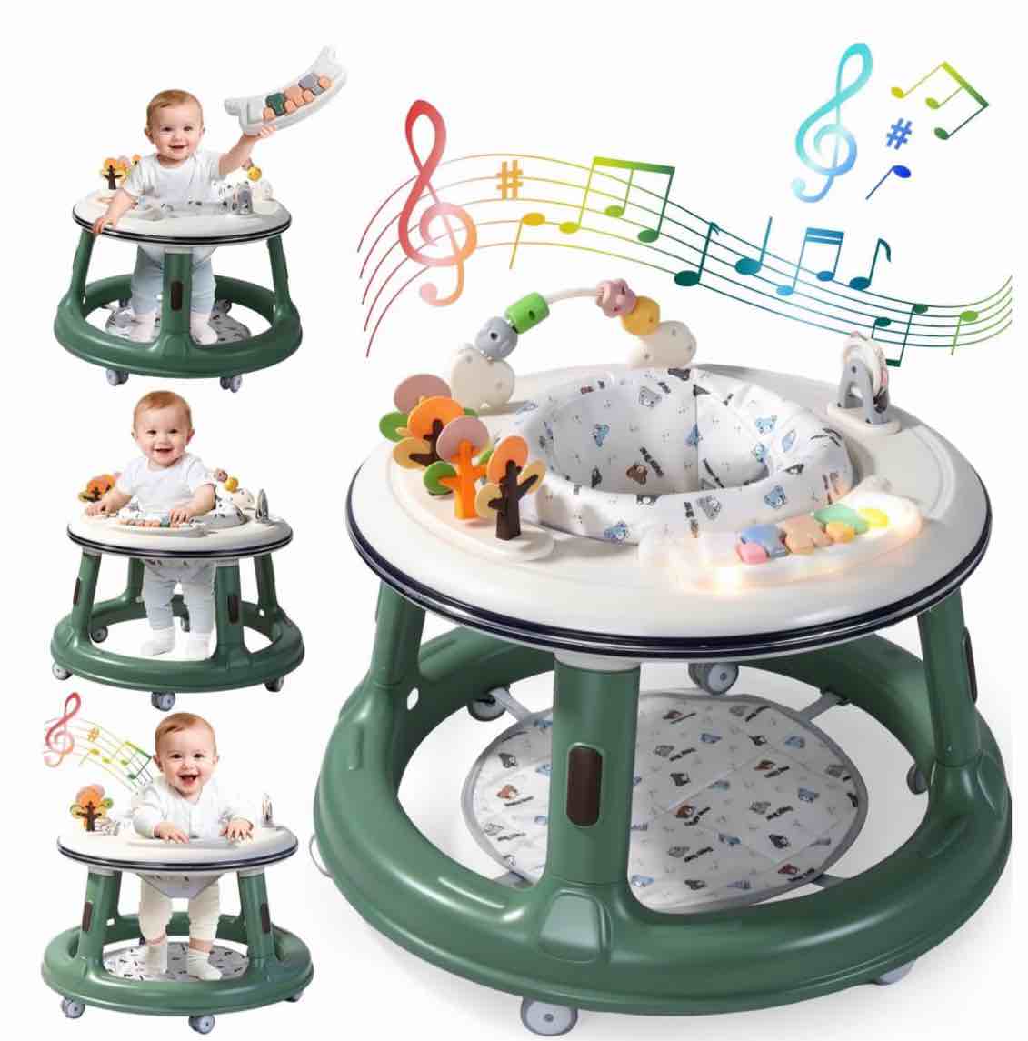wonderstone 3 in 1 baby walker, push walker with 360° swivel seat, music & light toys, baby bouncer, baby activity center for boy girl 6-18 months (green)