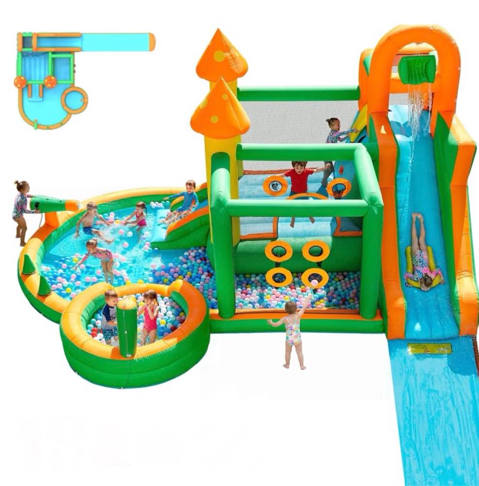 giant 10 in 1 inflatable water slide with extended water slide 342 x103 x193 bounce house with 650 blower ball shooting ring toss deep pool water bucket for kids 3-10