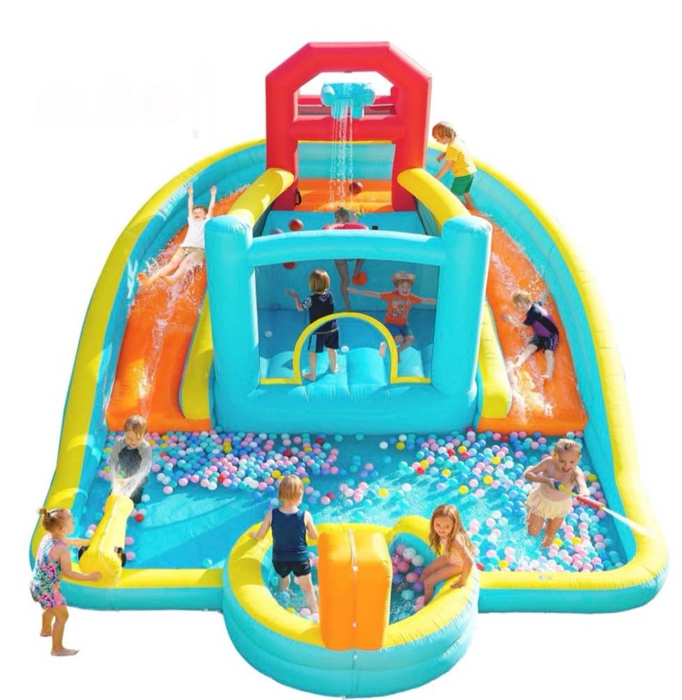 patbrela 9 in 1 large inflatable water slide bounce house 211 x 104 x 143 with 750w blower 2 water slides 2 water blasters double blow up splash deep pool basketball hoop water canon
