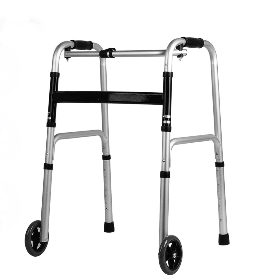 bn-link folding walker with 5'' wheels,adjustable lightweight walker for senior, aluminum walker for elderly,disabled,330 lbs capacity, silver