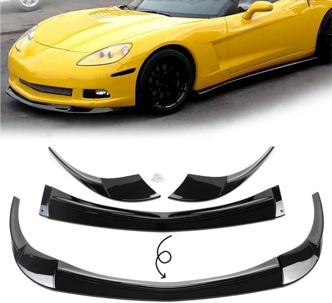 front bumper lip glossy black 3pcs for 2005-2013 chevy corvette c6 base models front bumper lip splitter