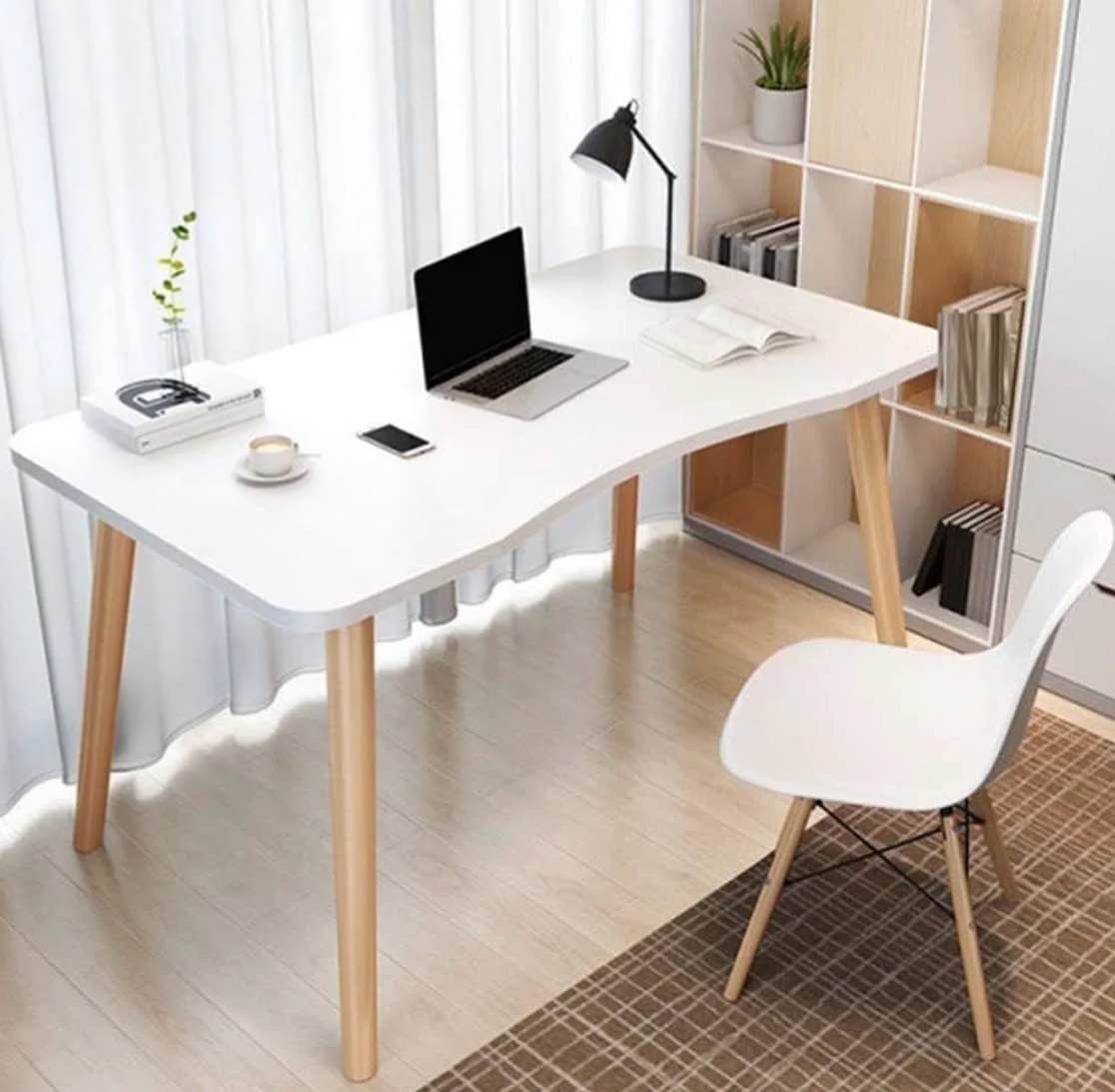 sriaa modern white wooden computer table, 40" l x 20" w x 30" h inches – durable and stylish desk for home office, bedroom, or study