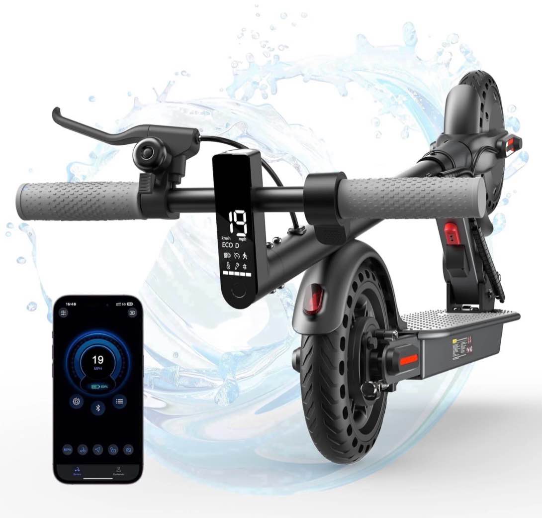 iscooter foldable electric scooter for teen adult 500w peak 19miles 8.5 solid tires commuter e-scooter with app & cruise control
