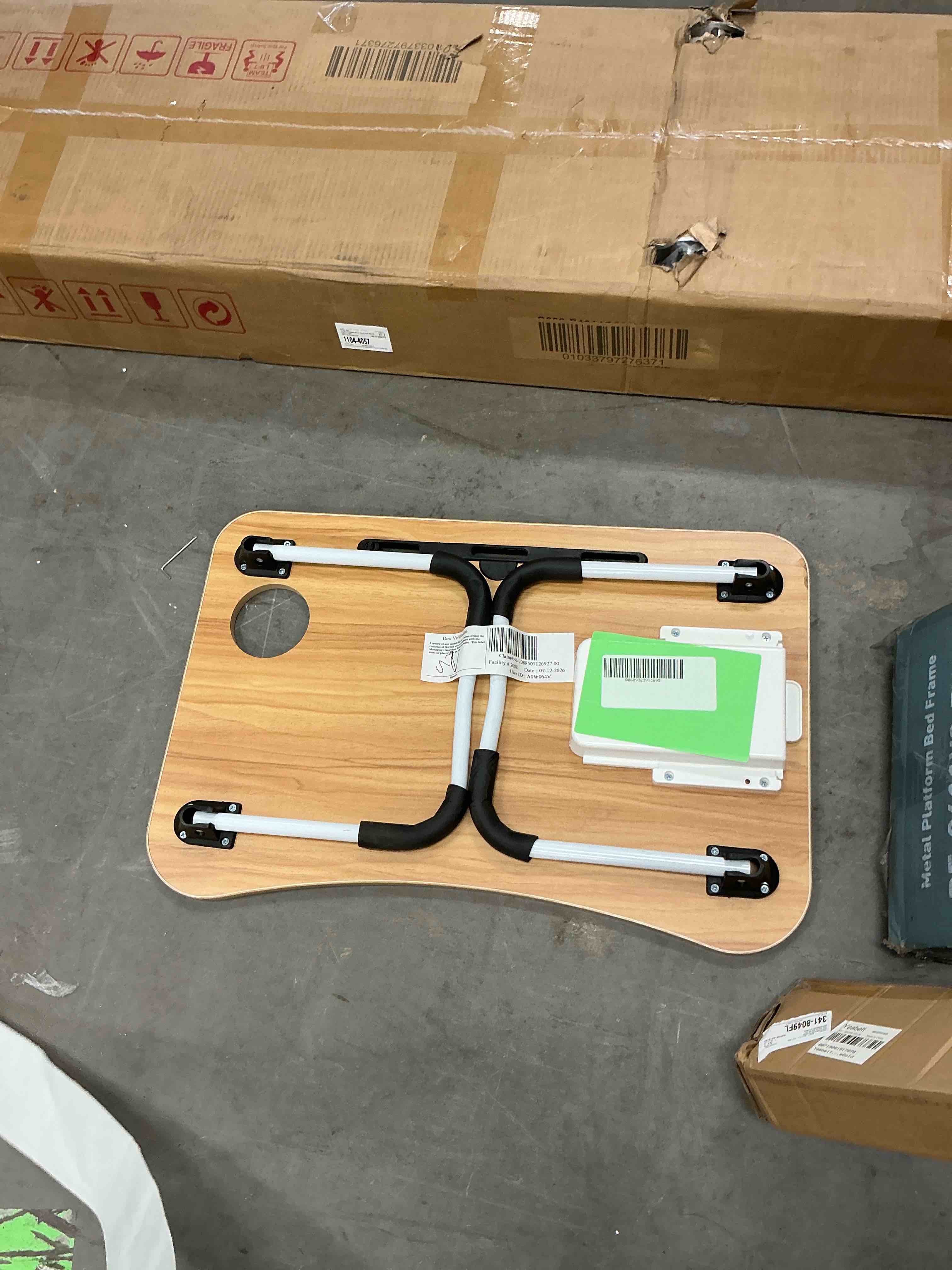 Condition photo showing Good Condition for phancir foldable lap desk 23.6 inch portable wood laptop desk table workspace office organizer bed sofa tray with slots/cup holder/drawer anti-slip for reading writing eating watching walnut