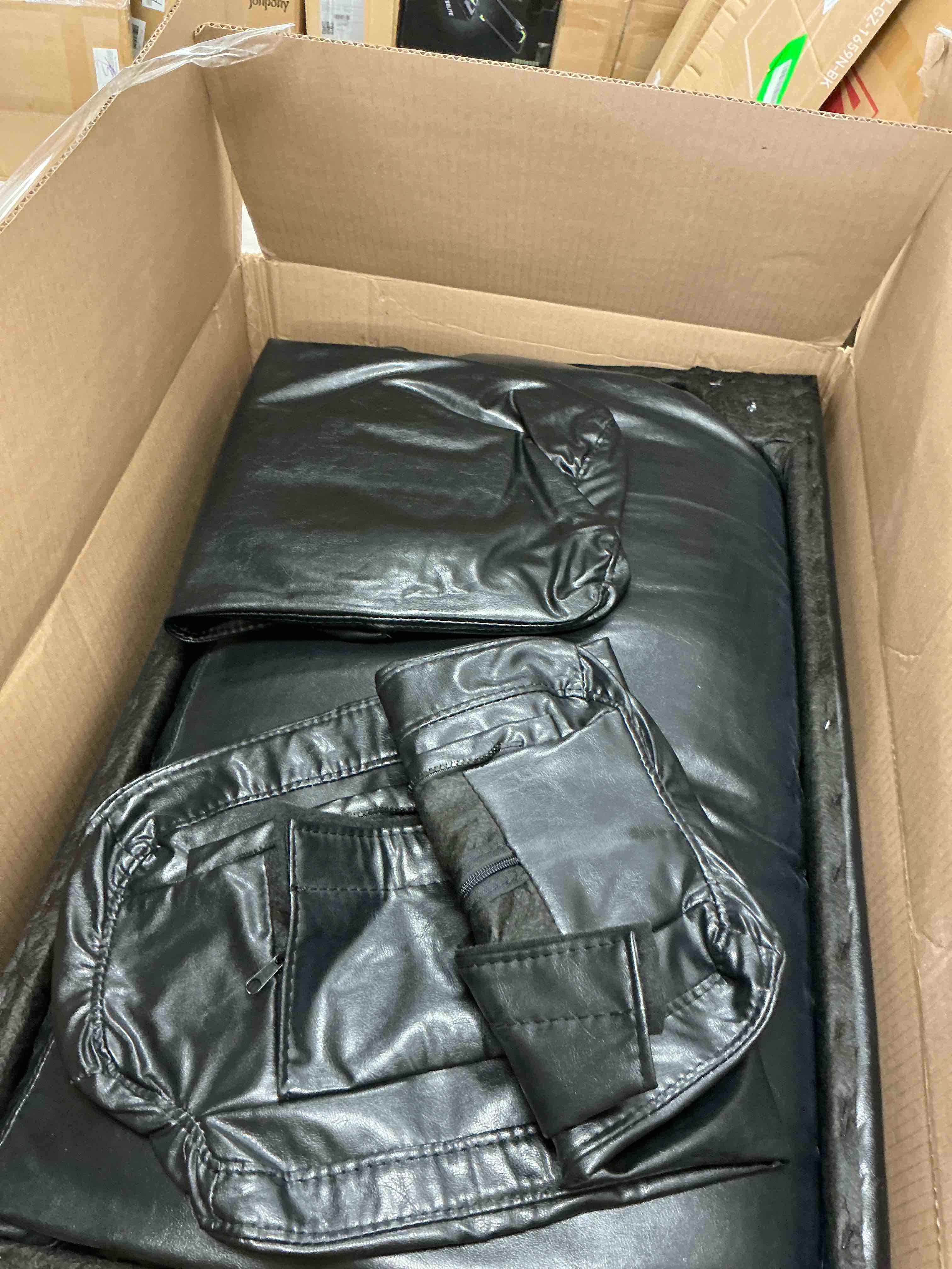 Condition photo showing As Is for 83" couch premium pu leather sofa, comfy deep seat 3 seater couch for living room, oversized loveseat with 2 pillows, black