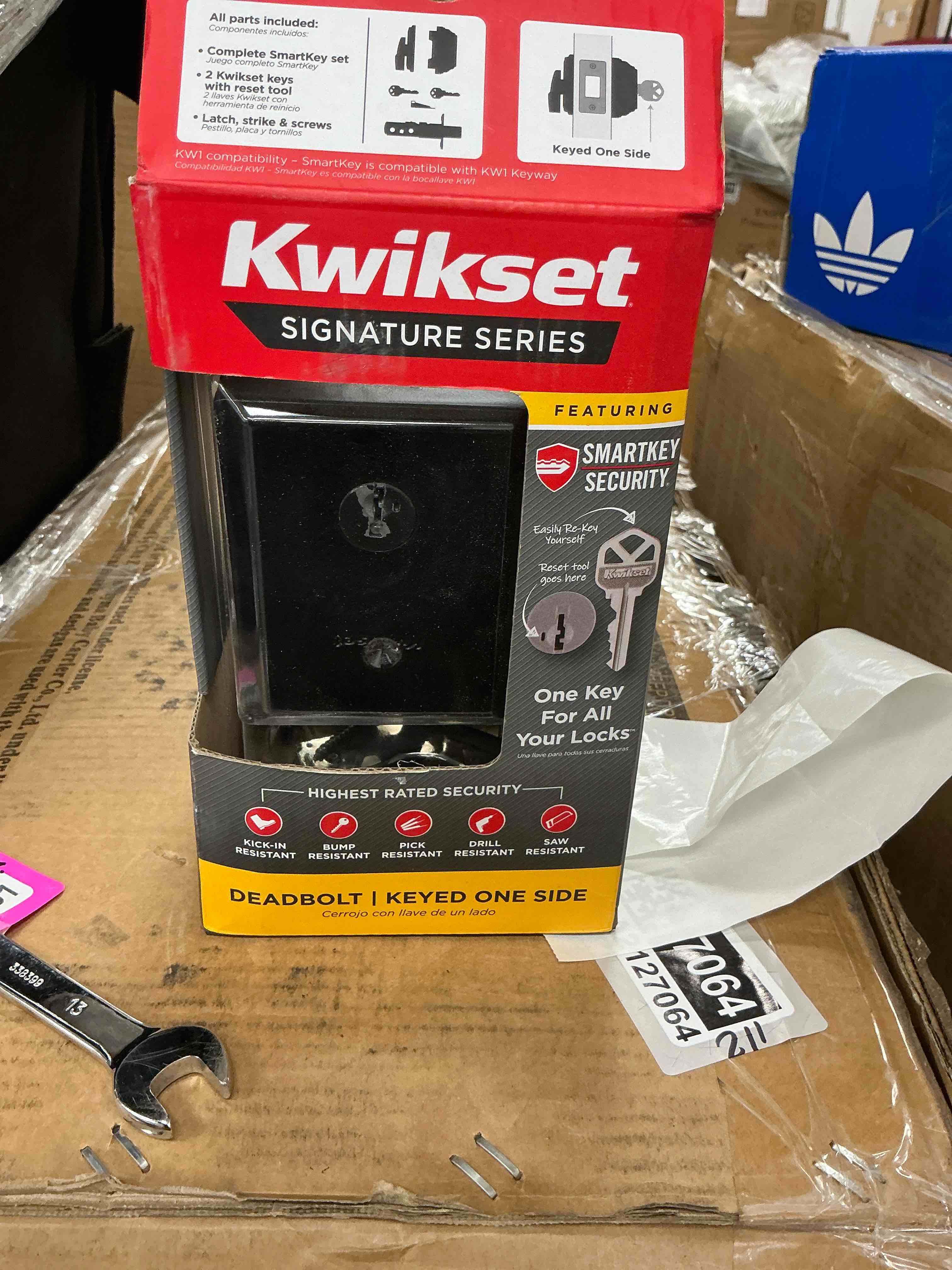 Condition photo showing Good Condition for kwikset signature series crosstown rectangle matte black single cylinder deadbolt ft. smartkey