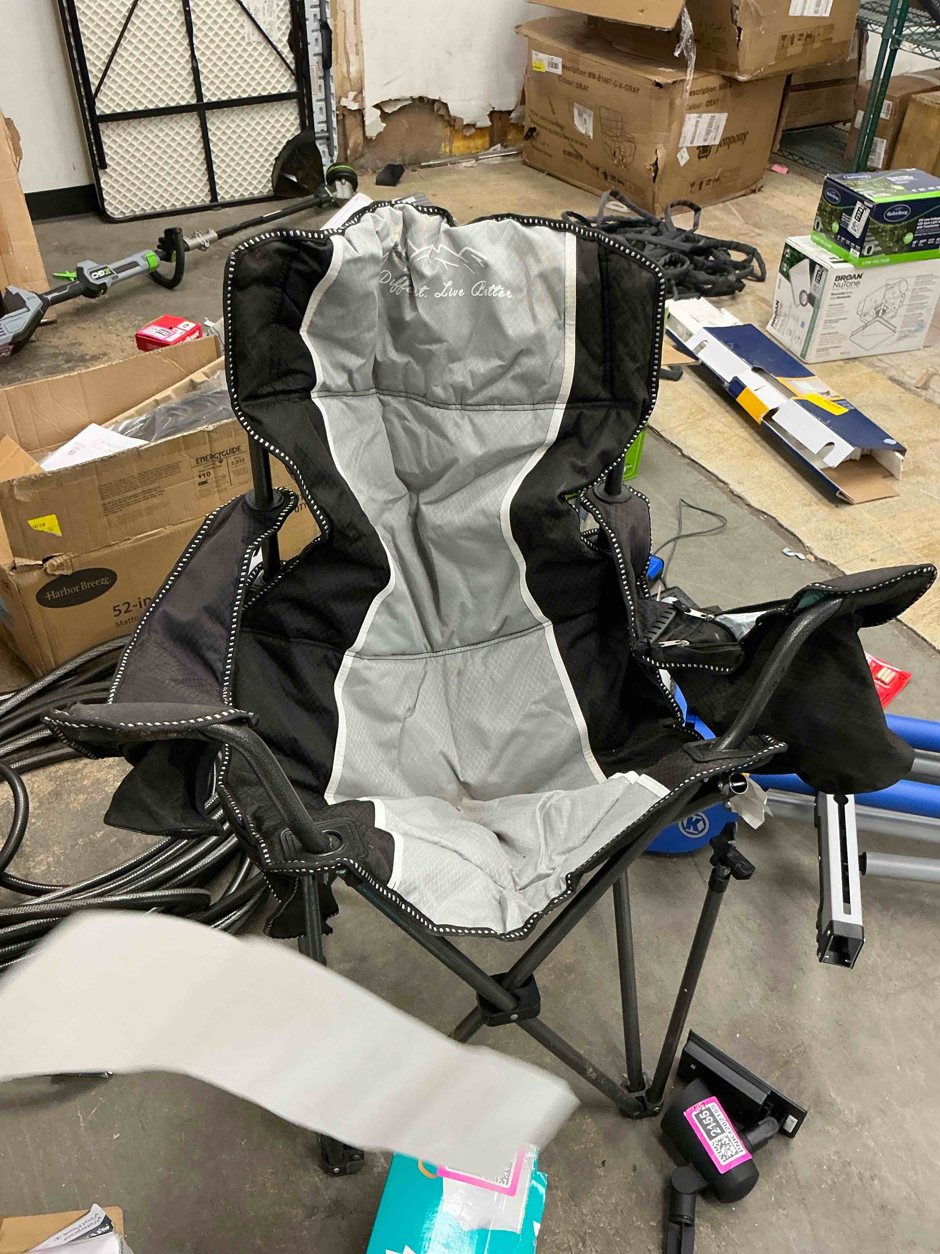 Condition photo showing Good Condition for freesky camping chair, oversized padded folding camp chair supports 480 lbs, portable quad armchair with cooler bag and storage pocket, 1 pack, black