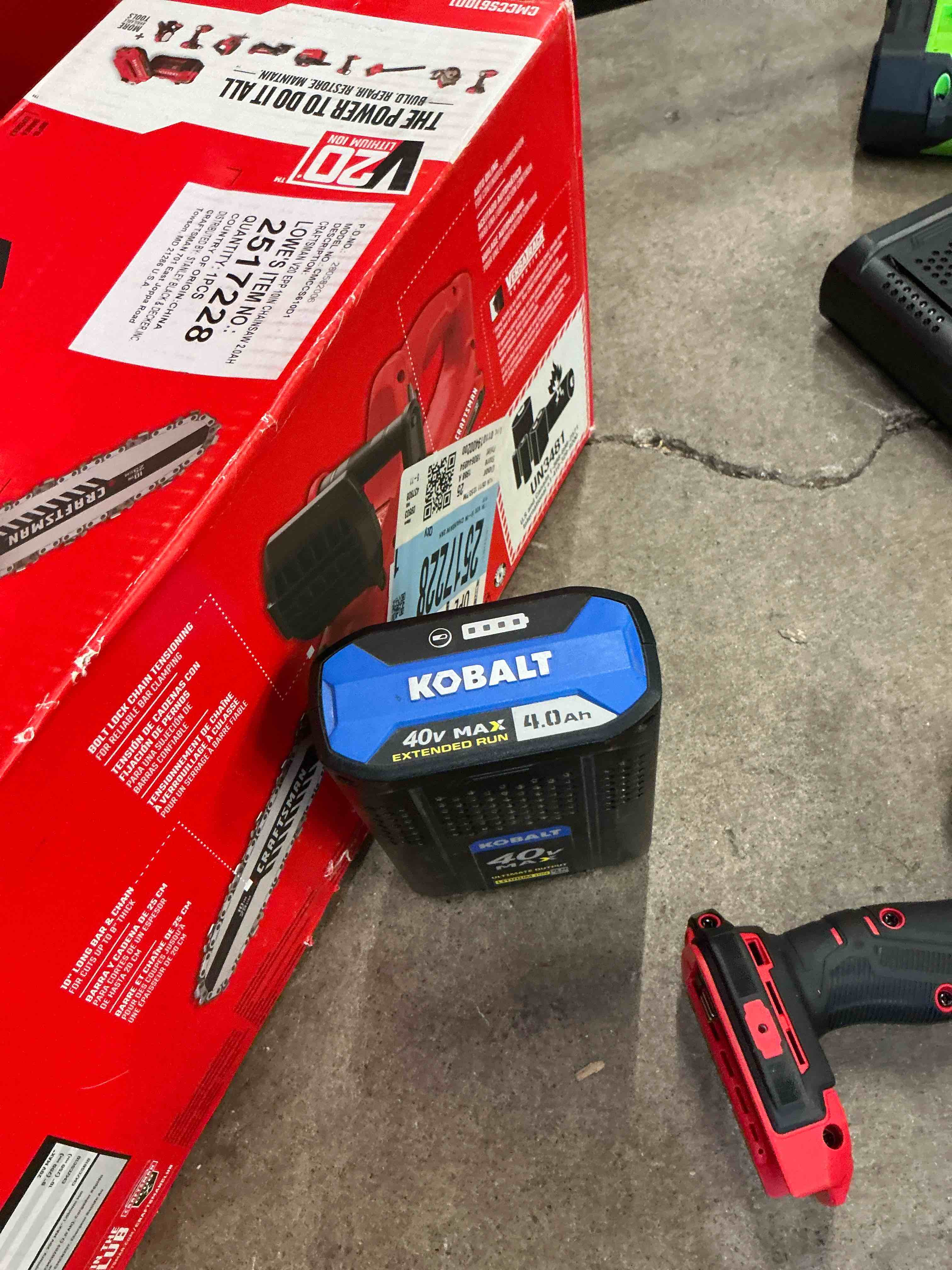 Condition photo showing As Is for kobalt 40 -volt, 2 ah 1 -pack lithium ion (li-ion) battery