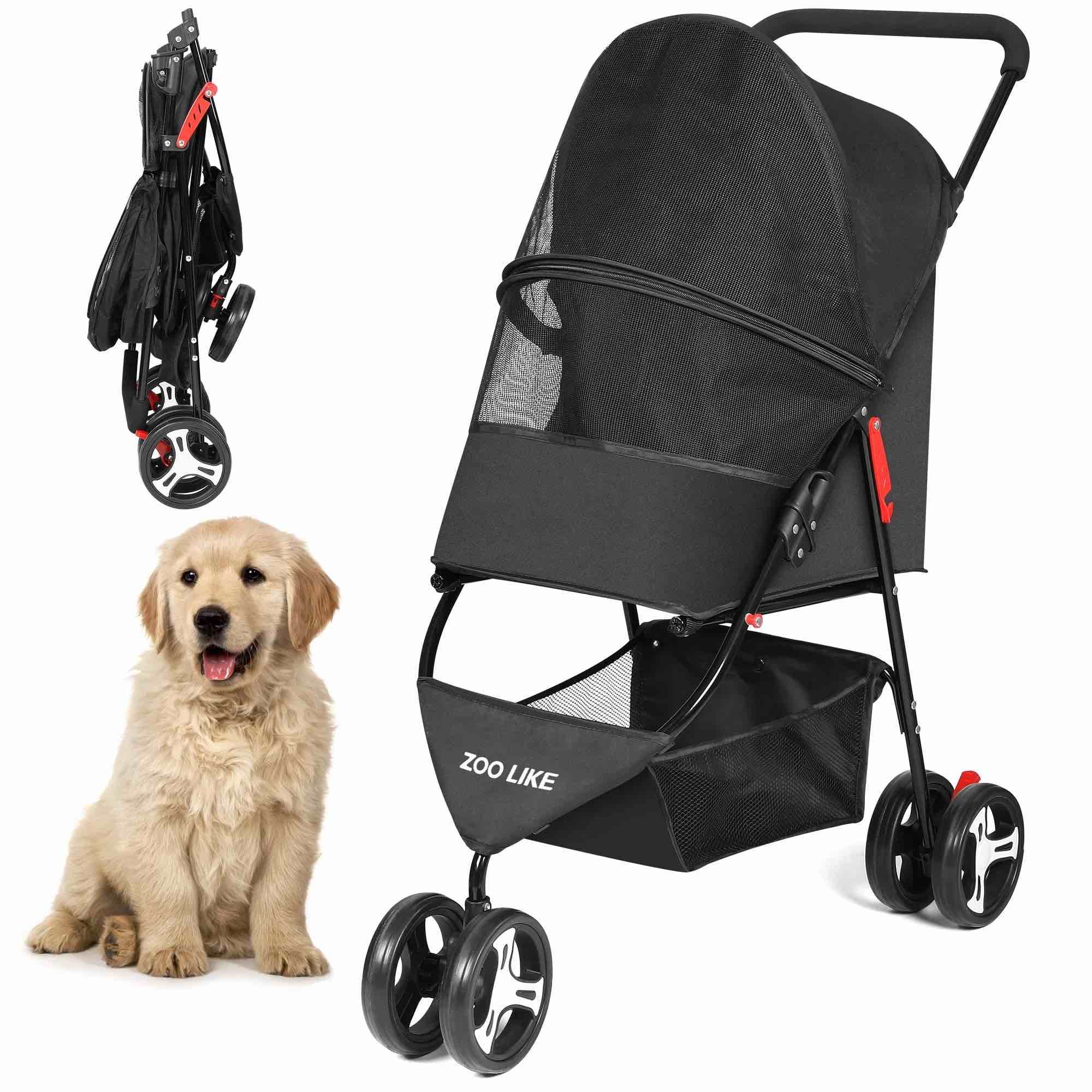 zoolike 3 wheel pet stroller cat dog stroller foldable jogging travel perros carrier for small medium dogs?puppy stroller black