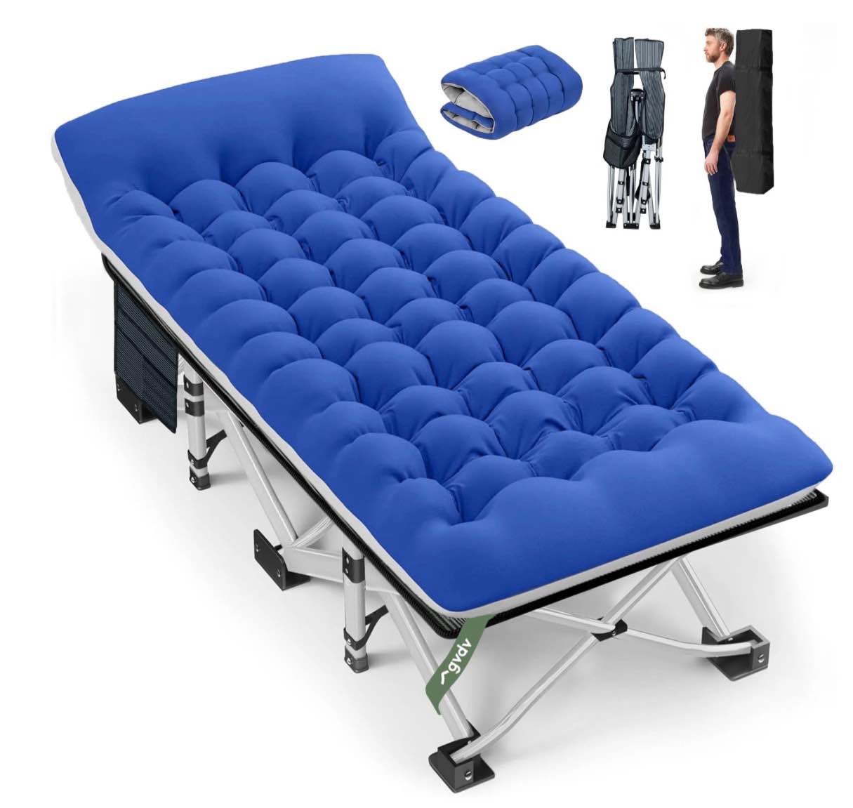 gvdv folding camping cot with 2 sided comfort mattress, 75*28 inch double layer oxford fabric folding bed, portable sleeping bed cot for camp office nap beach travel