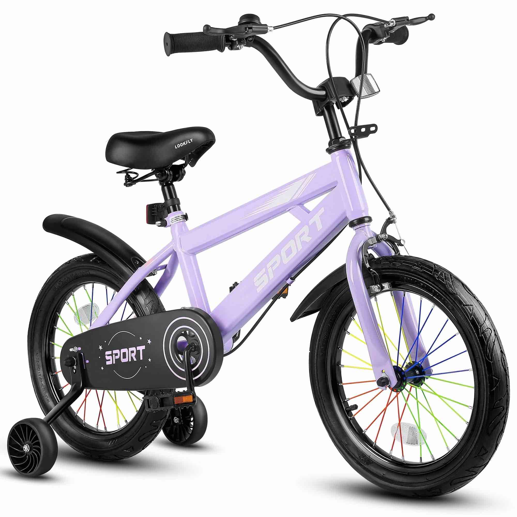 lookfly 14" kids bike for boys and girls with removable training wheels,children's cicycle,purple