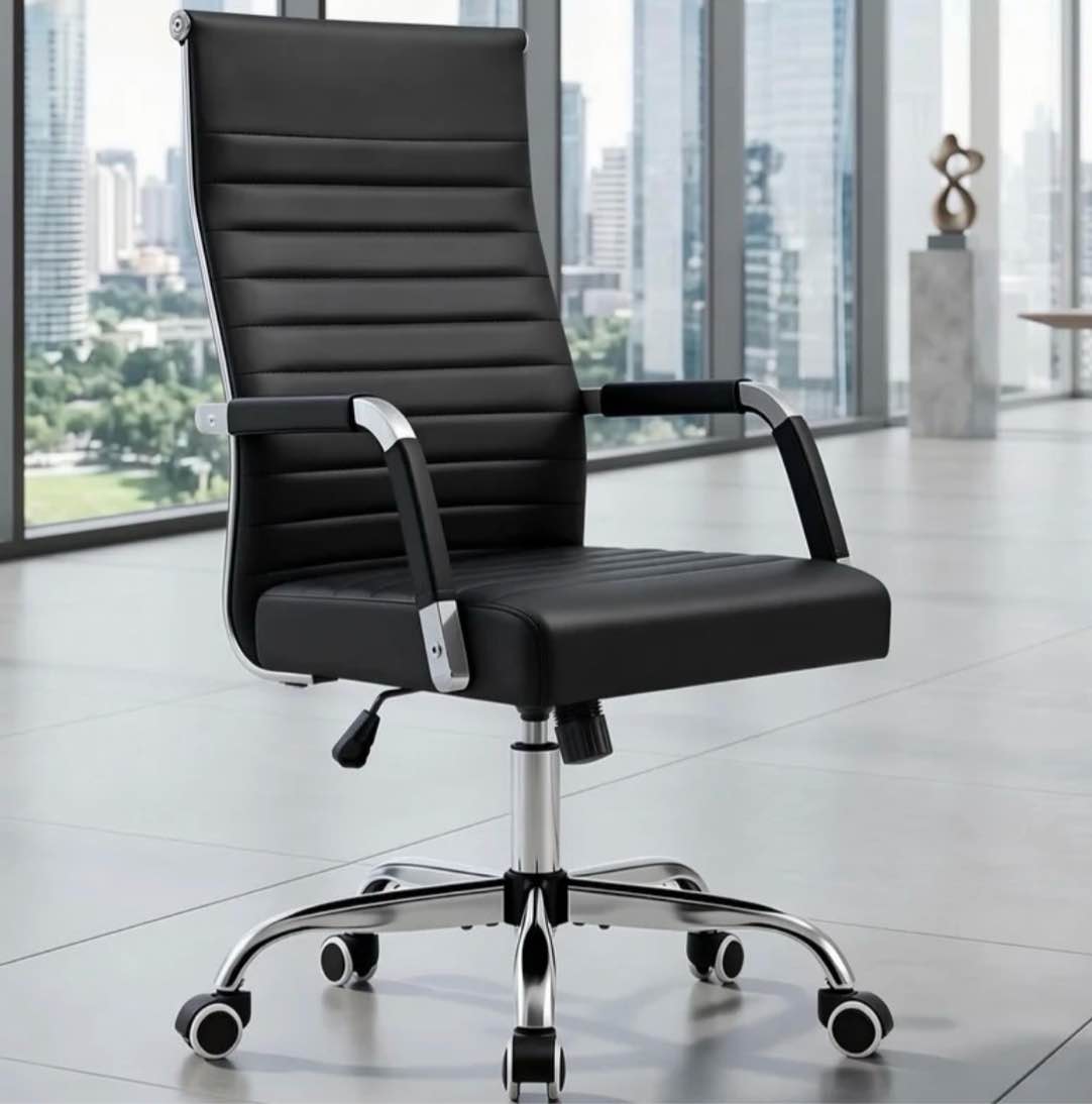 lacoo mid-back faux leather office desk chair executive conference task chair with arms, black