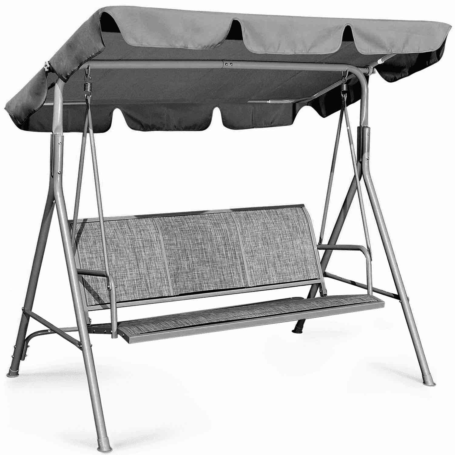 gvdv 3-seat porch swing with adjustable canopy heavy-duty steel frame patio swing chair with stand for outdoor garden backyard
