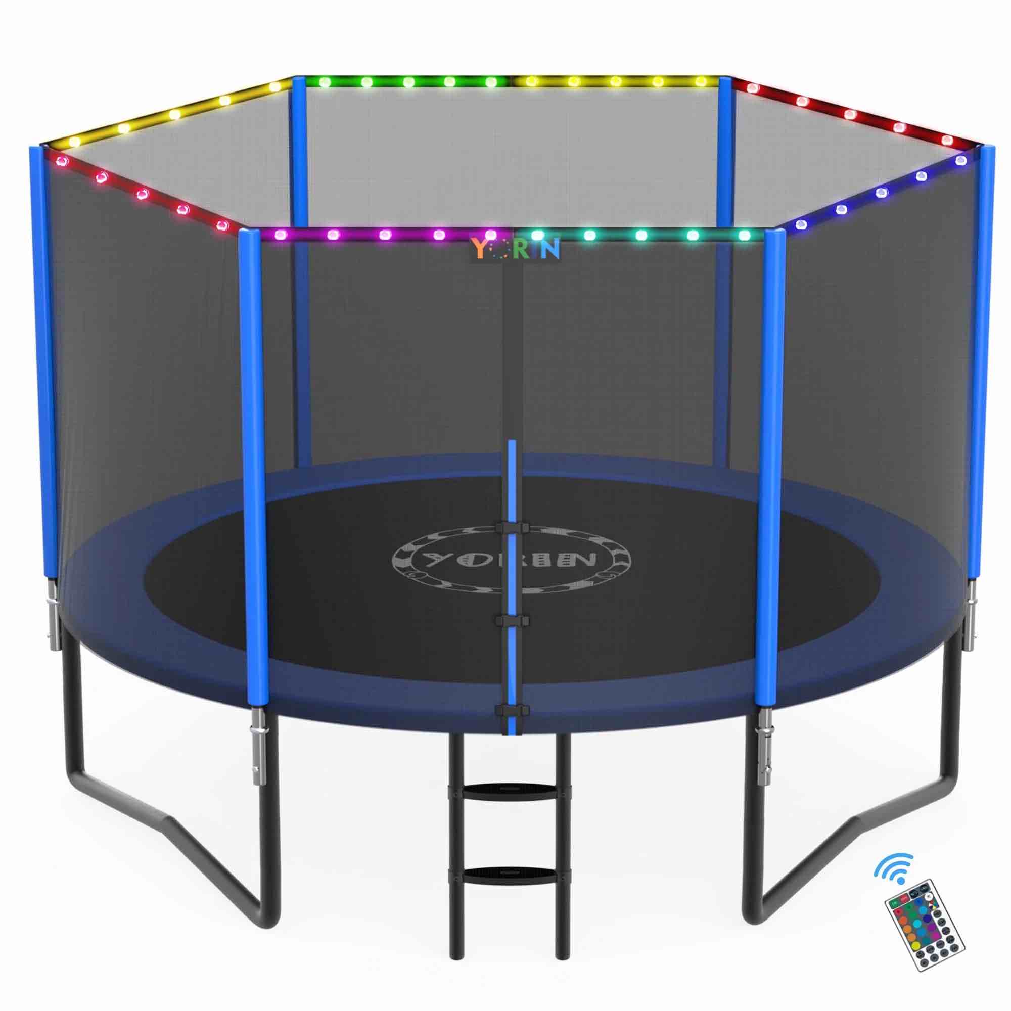 yorin trampoline for 2-3 kids, 8 ft trampoline for adults with enclosure net, ladder, 800lbs weight capacity outdoor round recreational trampoline, astm approved heavy duty trampoline