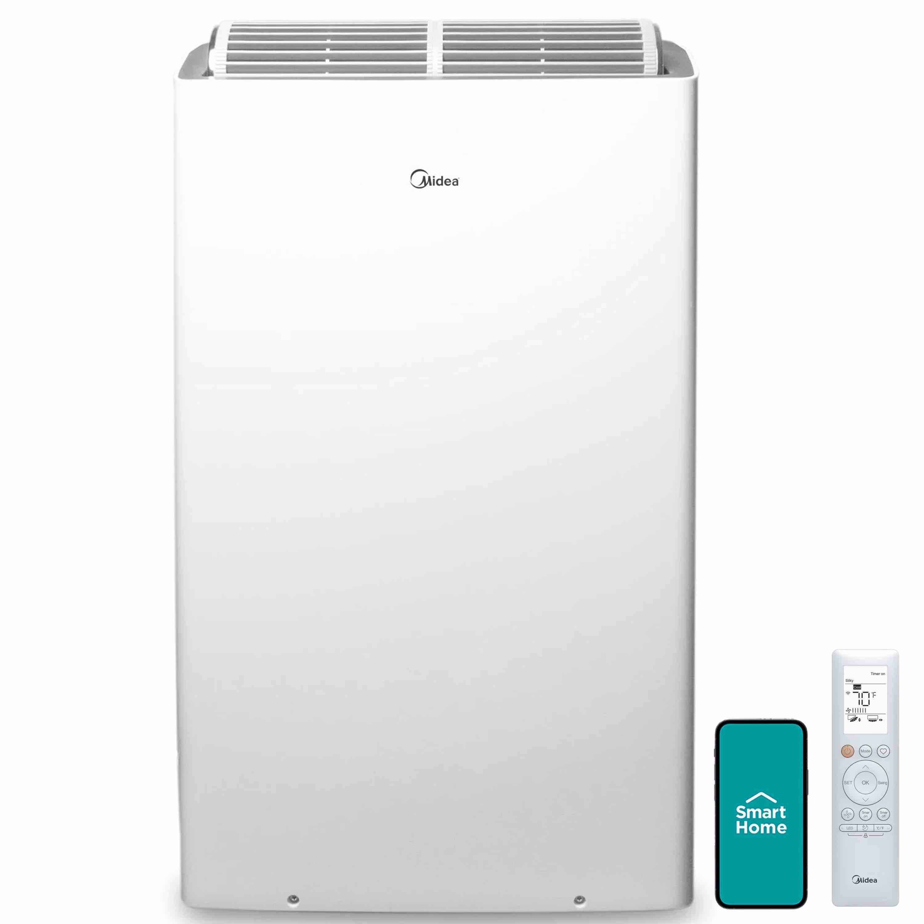 restored midea duo 12,000 btu portable air conditioner, inverter, 3-in-1 ventilate, dehumidifier, cool, wi-fi and alexa, white