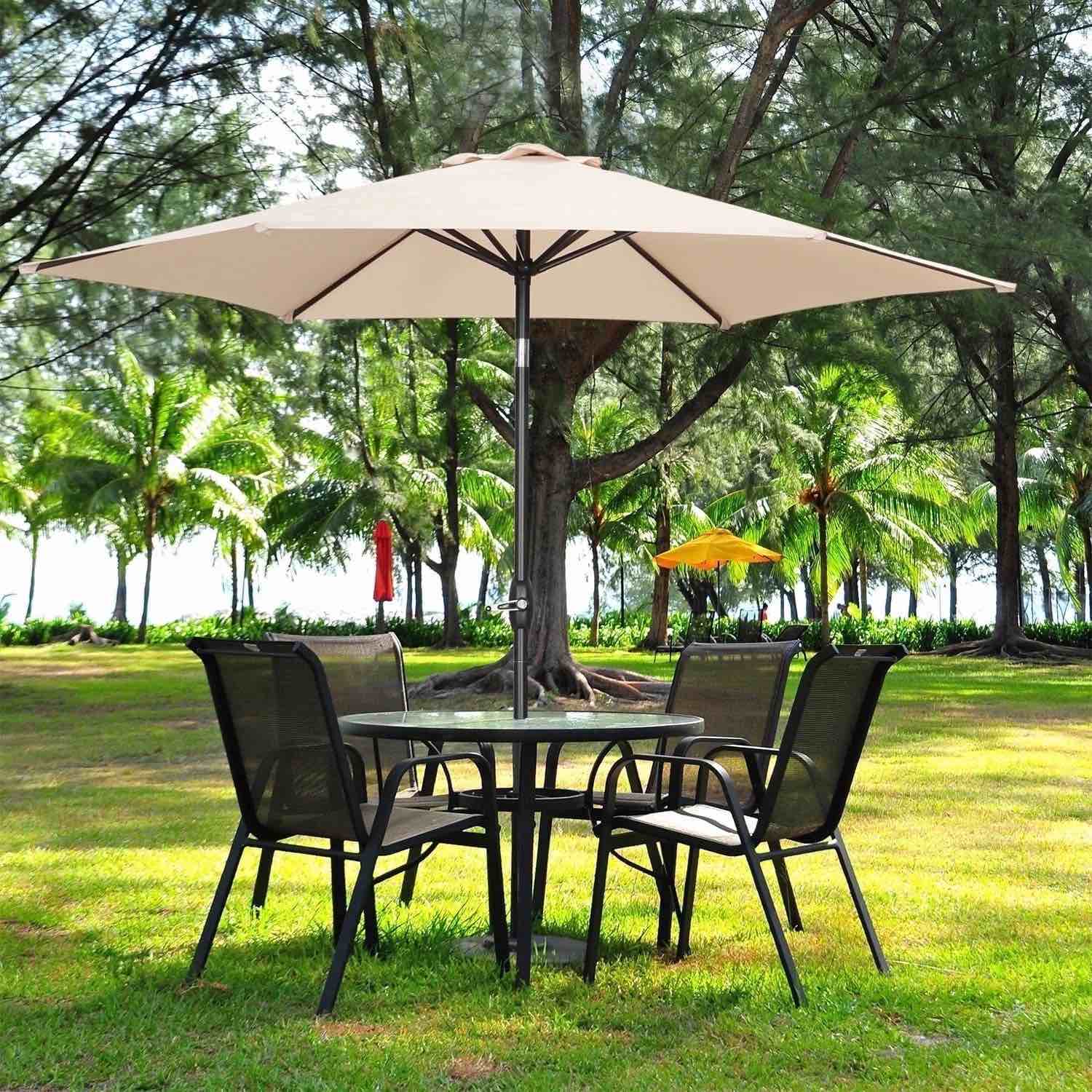 ainfox 9ft khaki patio umbrella with push button tilt and crank waterproof uv sunshade canopy