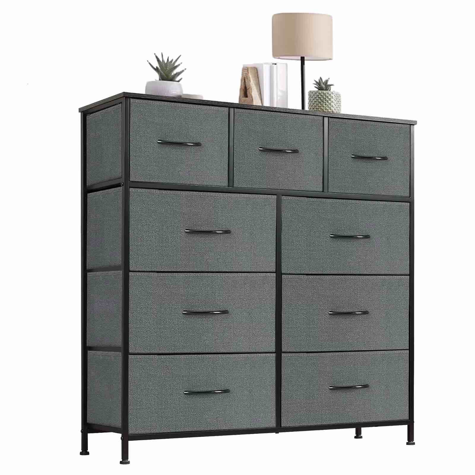 concetta 9-drawer fabric dresser storage chest for bedroom  closet  storage furniture for adults  gray