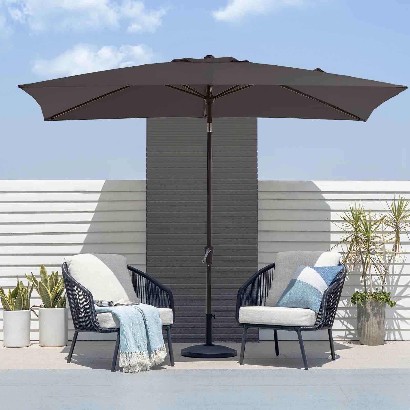 fundaze 6.5' x 10' rectangular patio umbrella w/ crank, 8 sturdy ribs, outdoor shade for chair table deck garden patio poolside balcony backyard, charcoal gray