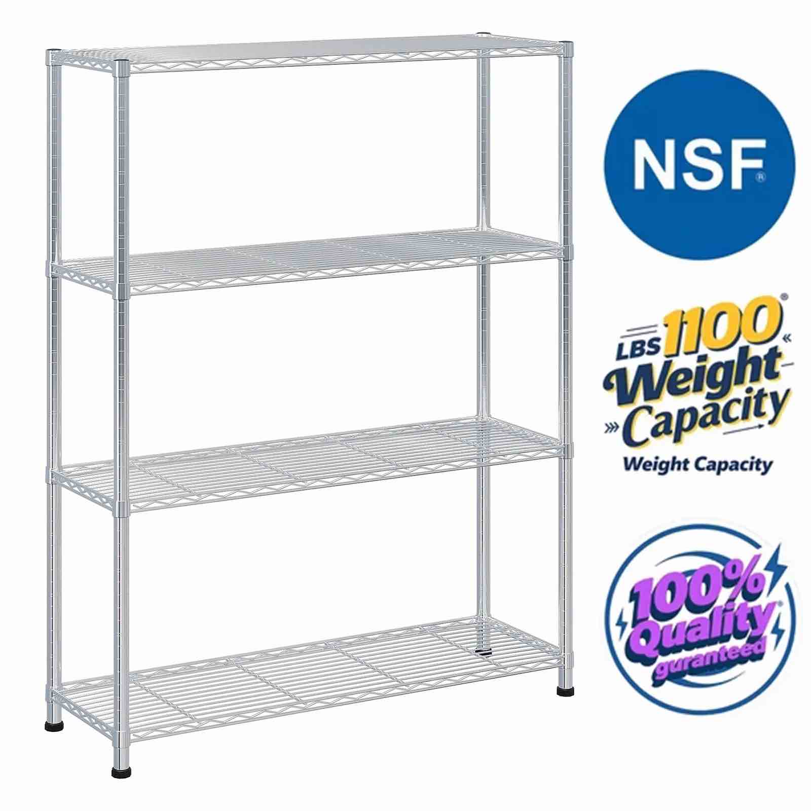 ktaxon 4-tier metal shelving unit, adjustable shelf organizer for garage kitchen, storage rack capacity for 1100 lbs, 36"w x 14"d x 55"h, silver gray