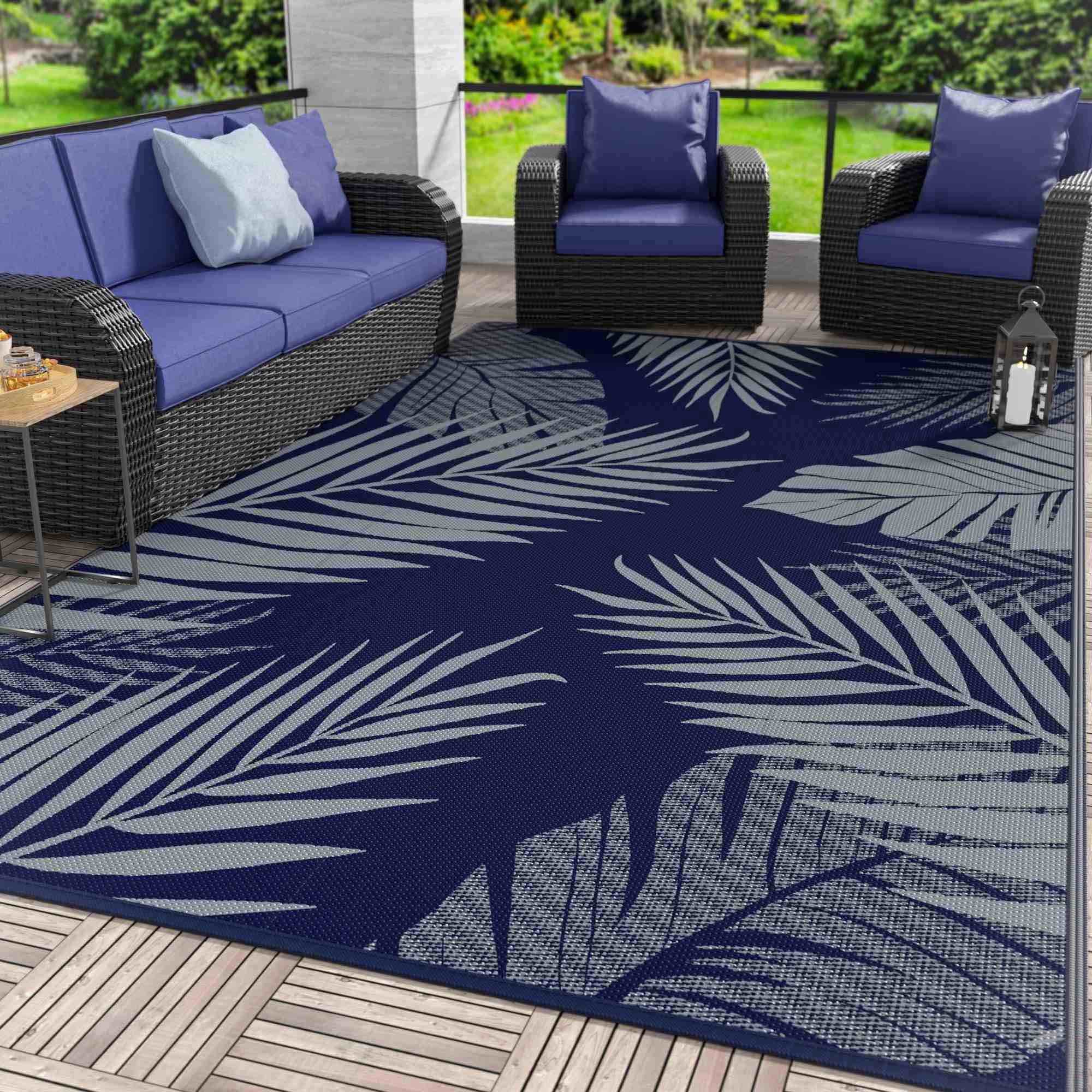 deorab 8 x10 outdoor rugs waterproof patio lightweight reversible plastic carpet outside camping mat darkgreen