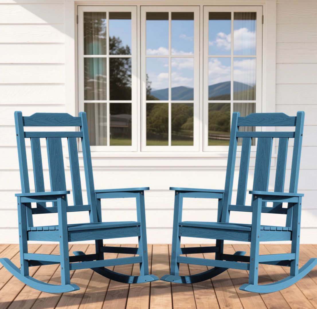 serwall oversized outdoor rocking chair for adults, hdpe all weather patio rockers for porch garden lawn, navy