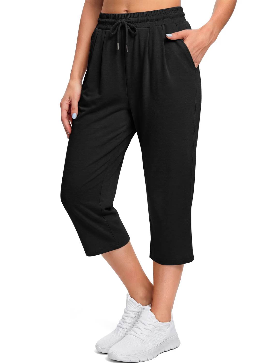 fantaslook women capri pants high waisted drawstring summer yoga pants workout cropped joggers lounge pants with pockets size 3xl