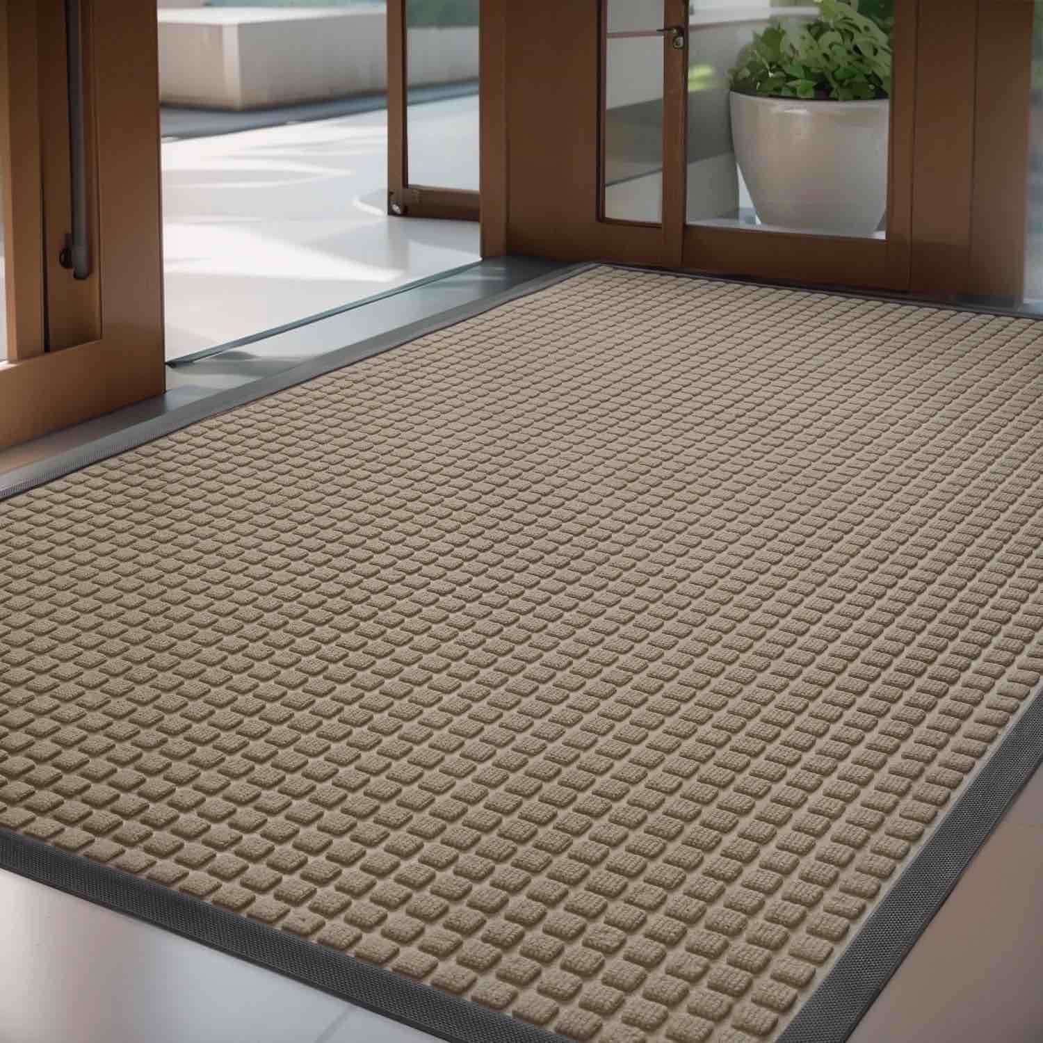 sixhome outdoor mat non slip doormat 35"x47" front door mat outside absorbent rubber welcome mat low profile dirt trapper indoor outdoor doormat thicken checker entryway rug floor mat beige