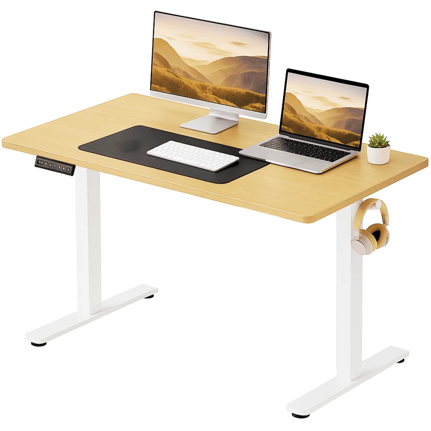 concetta electric height adjustable desk 48 x24 ergonomic sit stand workstation one-touch lift home office desk oak