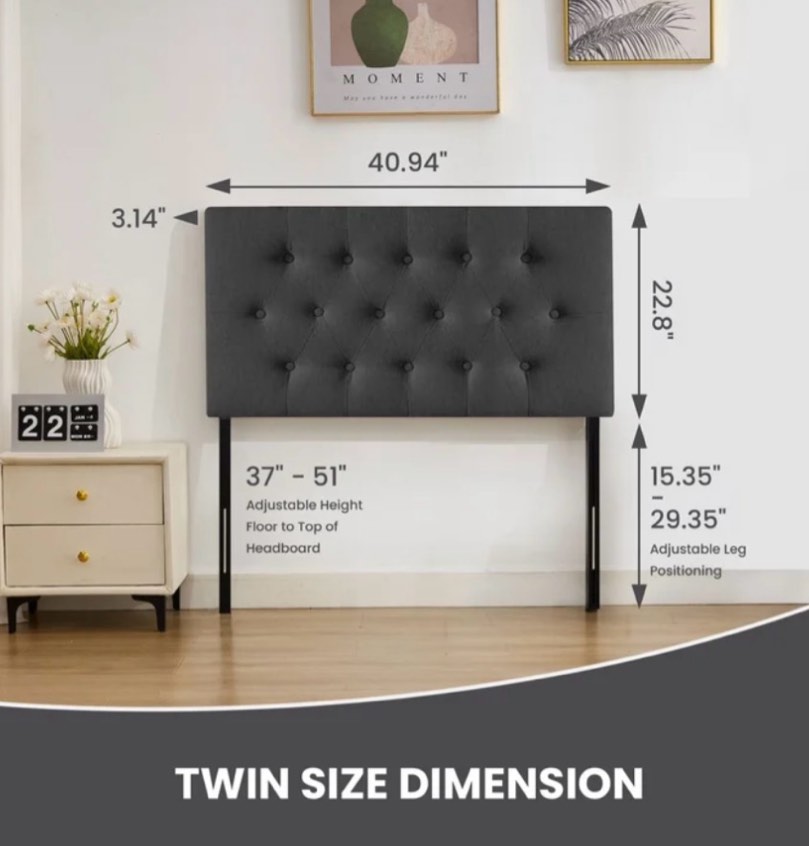 Condition photo showing Good Condition for jonpony tufted upholstered headboard twin size, solid wood head board with adjustable height headboard from 37" to 51",bed frame adapters,black,headboard only