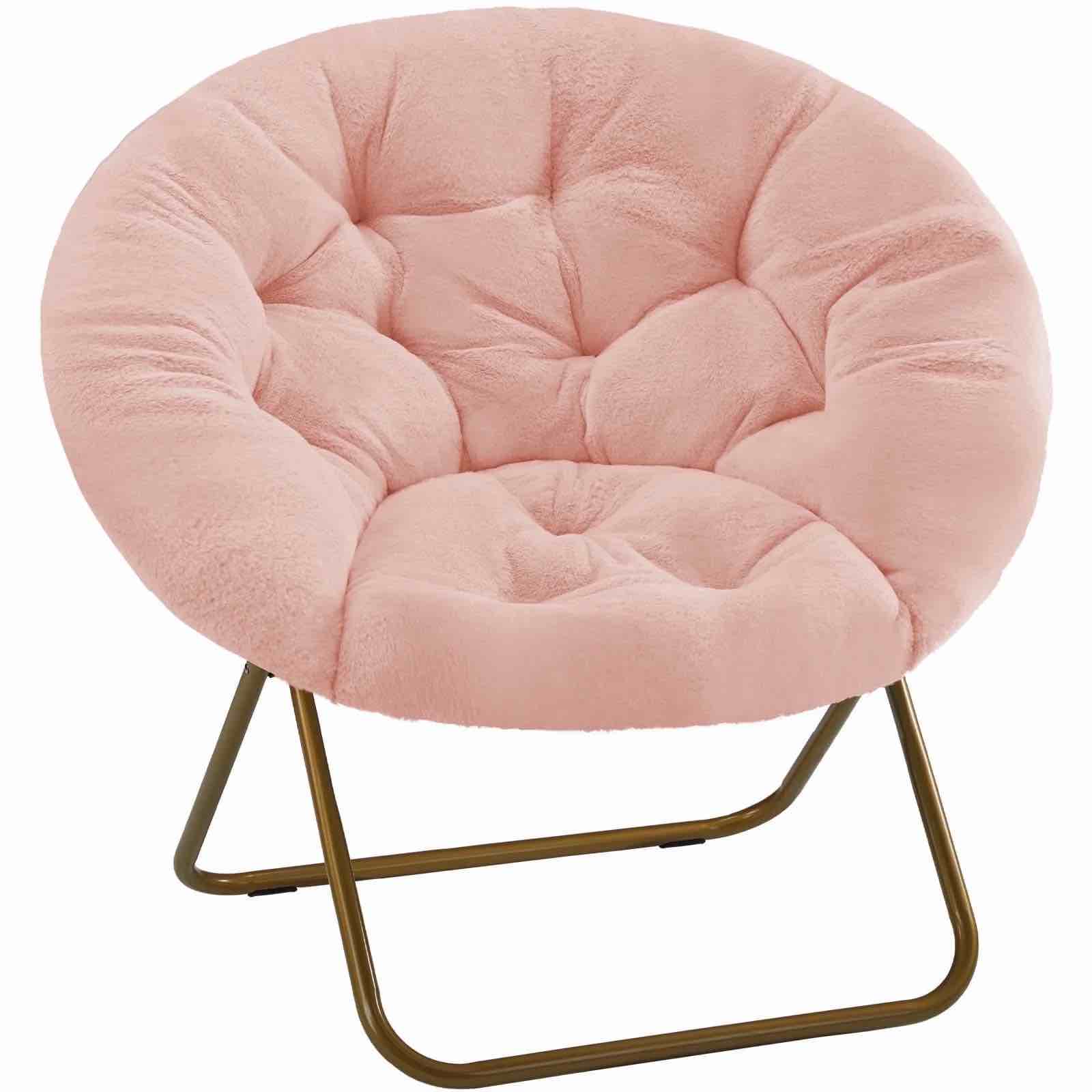 Condition photo showing New/Like New for edx faux fur folding saucer chair foldable accent chair for adults soft plush seat lightweight & comfortable pink