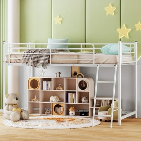 zimtown junior metal twin loft bed white