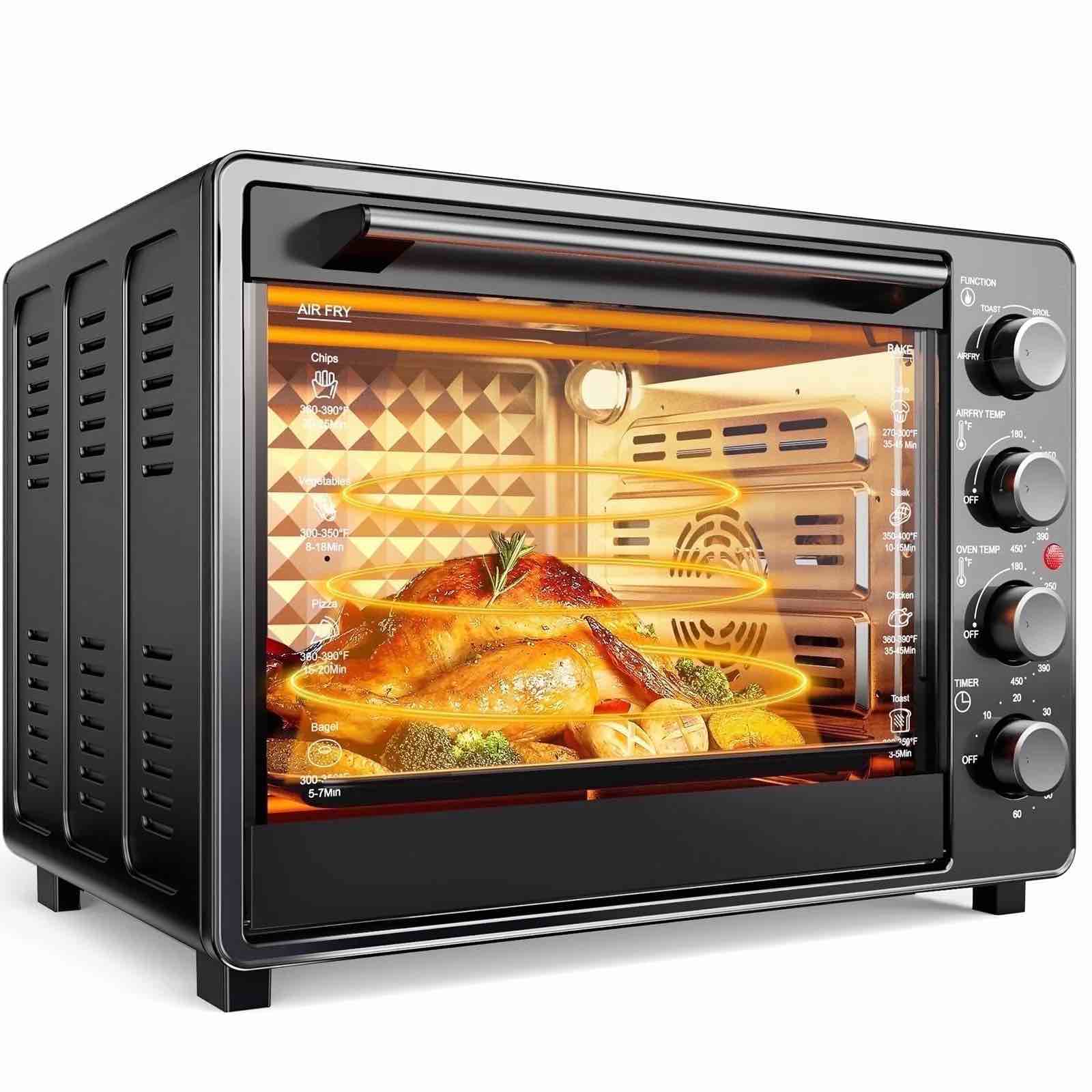 34 qt super-large air fryer, oil-less air fryer toaster oven combo with pizza, warm, broil, toast, bake, air fry, 5 functions - black