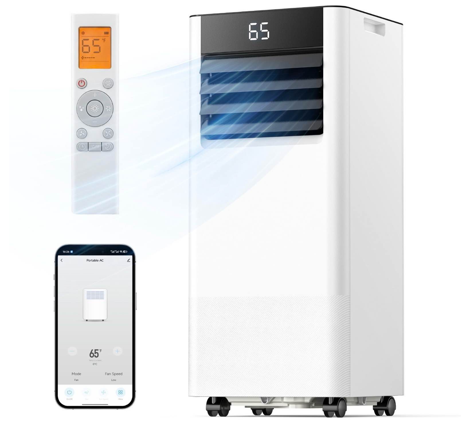 simzlife 10000 btu portable air conditioner with wifi and remote control small ac unit with dehumidifier and fan for rooms up to 550 sq. ft. white