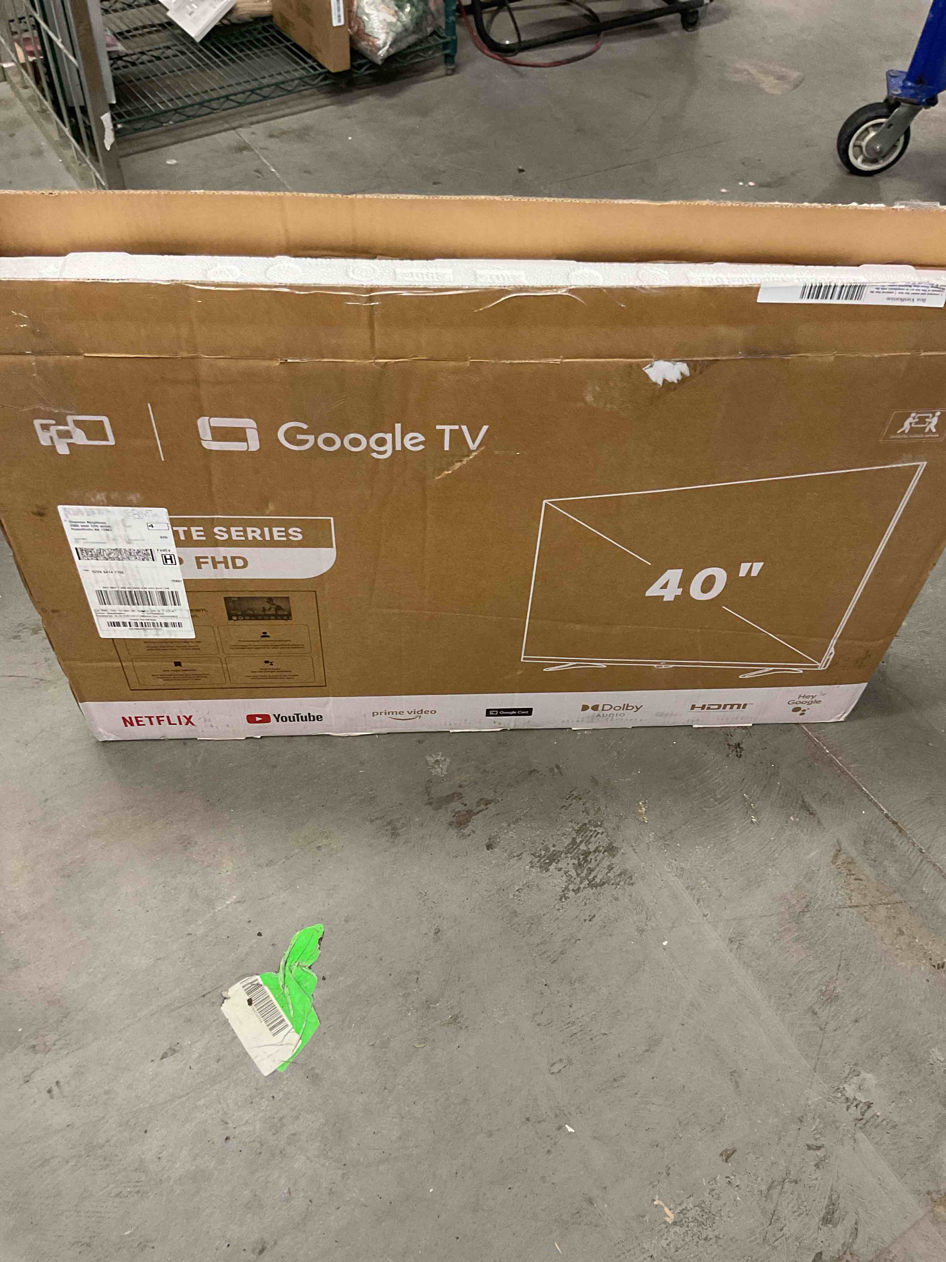 Condition photo showing As Is for fpd 40-inch smart tv, 1080p full hd google tv with google play built-in google cast, hdr 10, dolby audio, voice remote, stream live television (palette-series, cg40-p3, 2025 model) 40 inch google tv