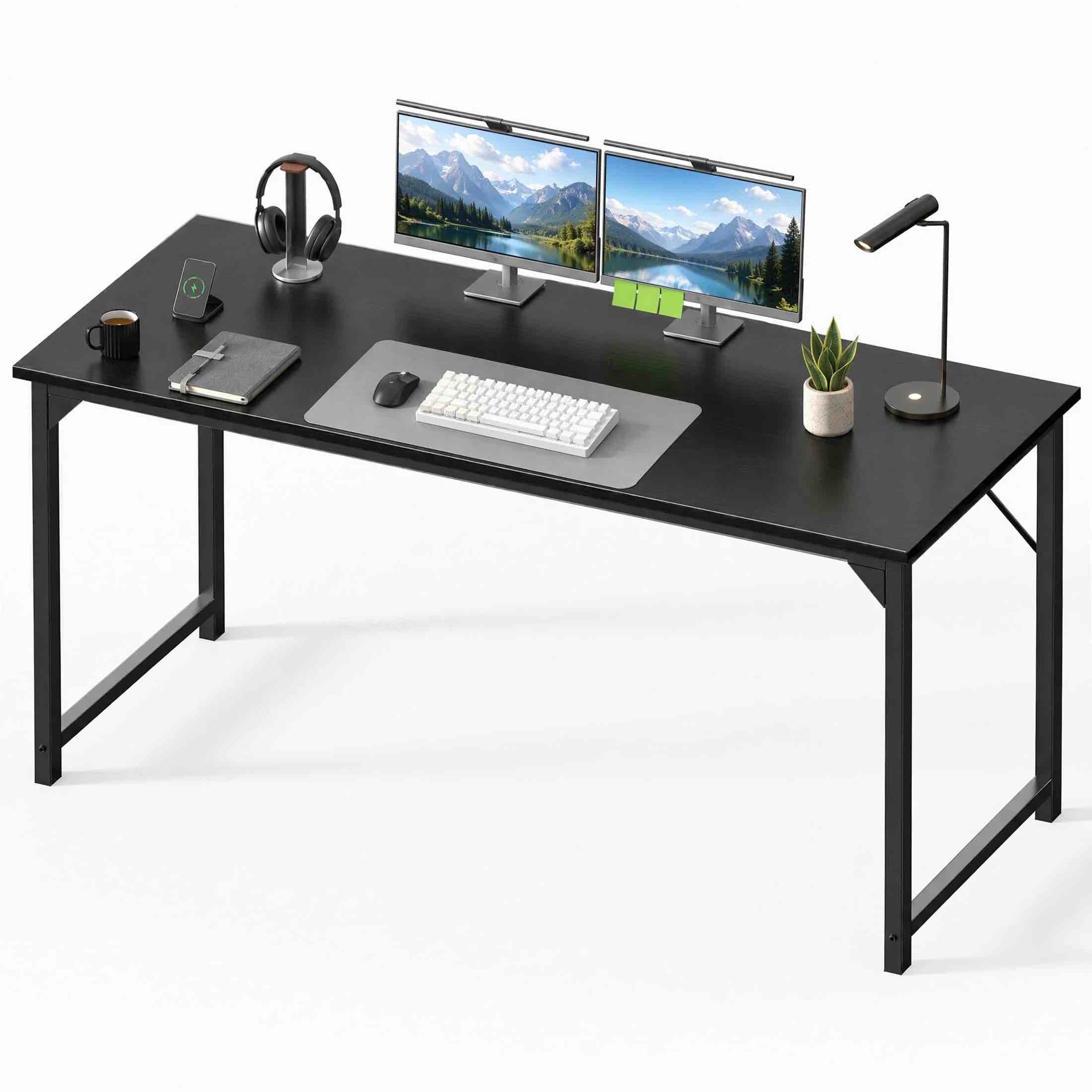 edx 63 inch computer desk modern writing desk industrial office desk sturdy laptop table for home office black